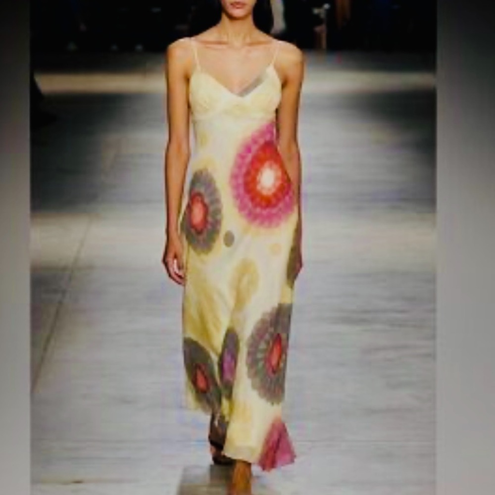 Club Monaco Romance Multicolor 💯 %Silk Lined High Waist Straps Maxi Dress Size 4